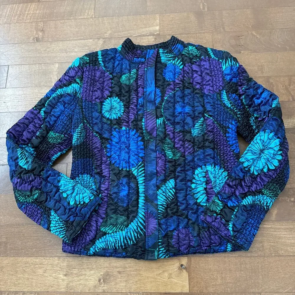 Ruby Rd 100% silk multicolored zip up jacket size medium - Picture 3 of 15